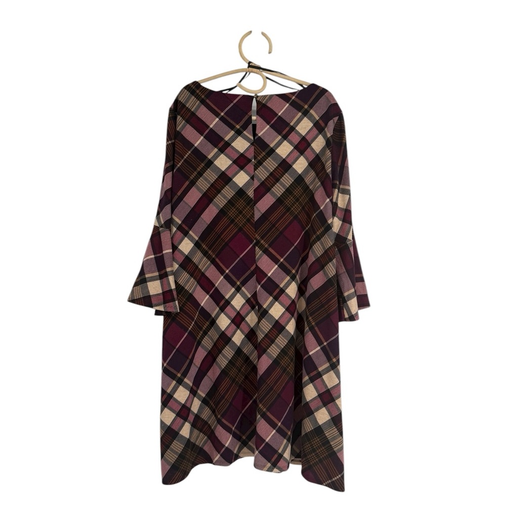 Jessica Howard Burgundy Plaid Bell Sleeve A-Line Swing Dress Plus 2X & 3X NEW - Picture 3 of 15